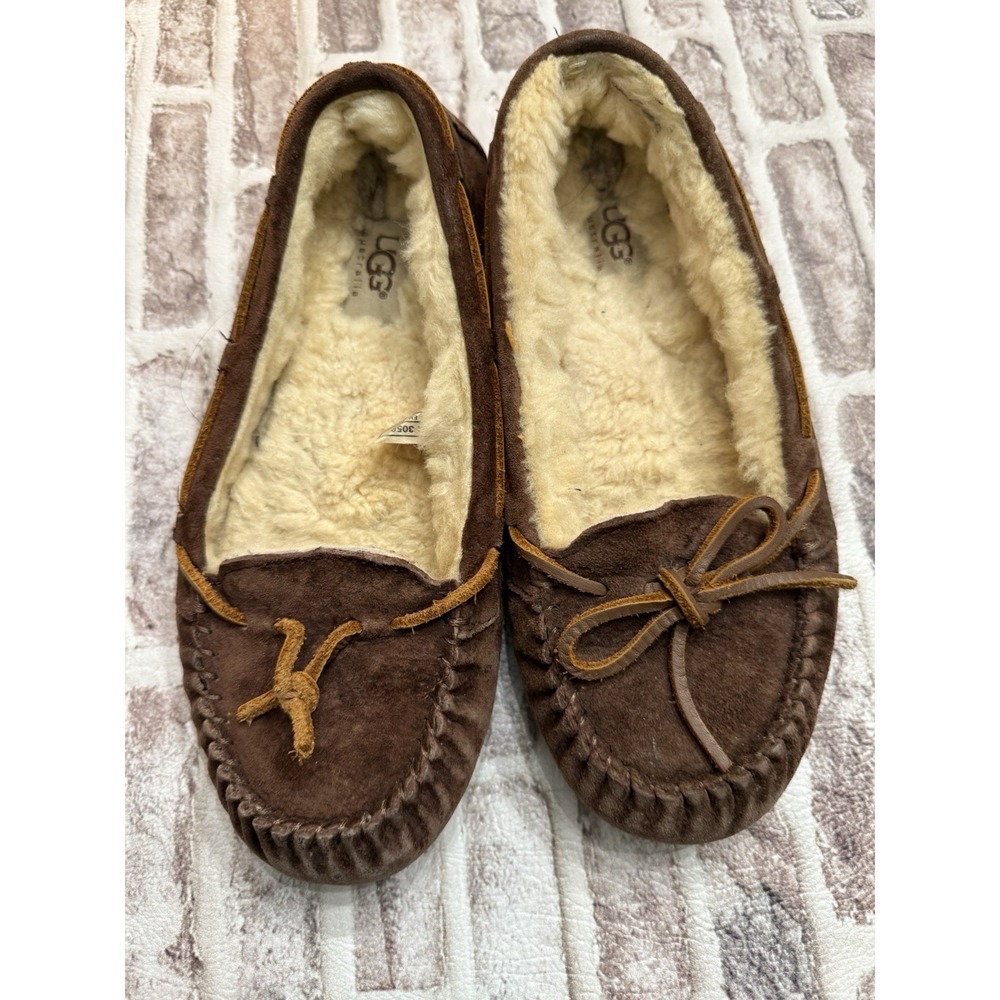 UGG Bella II‎ Women's Size 6 Brown Suede Moc Fur Lined Slippers 3050 Wear